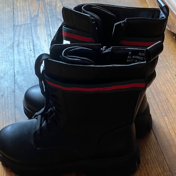 Women’s Black Combat Boots with Red and Green Stripe. Cute boots! main image 4